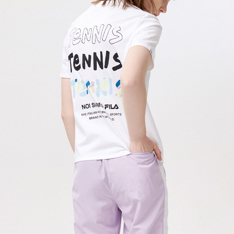 FILA FUSION Alphabet Printing Sports Round Neck Short Sleeve White T11W121109F-WT