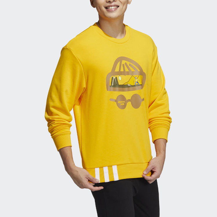 Men's adidas neo Funny Printing Round Neck Sports Pullover Yellow HG6594