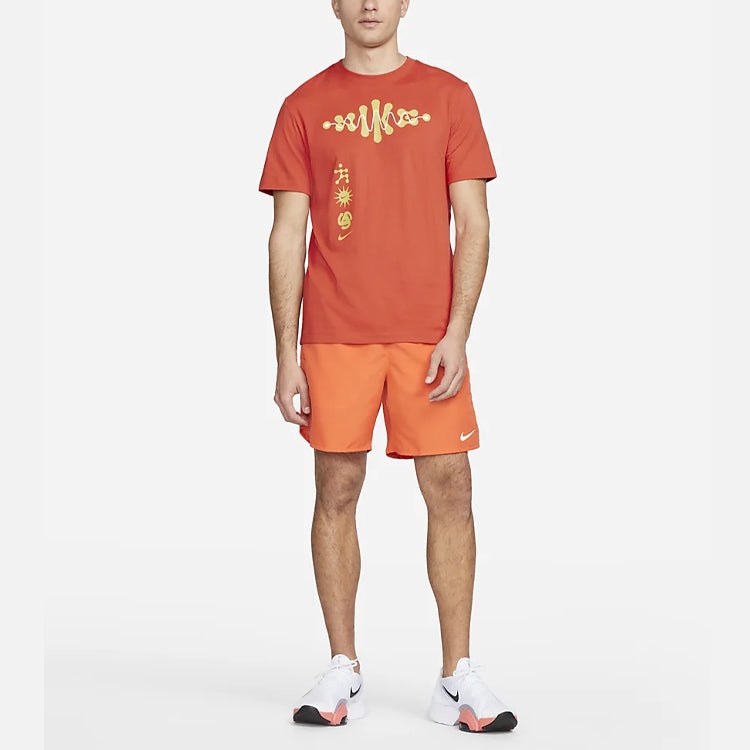 Nike SS22 Dri-FIT Pattern Printing Quick Dry Breathable Knit Round Neck Short Sleeve Orange DM5436-861