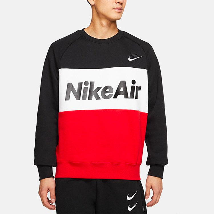 Nike Air Splicing Colorblock Large Logo Fleece Round Neck Black CJ4828-011