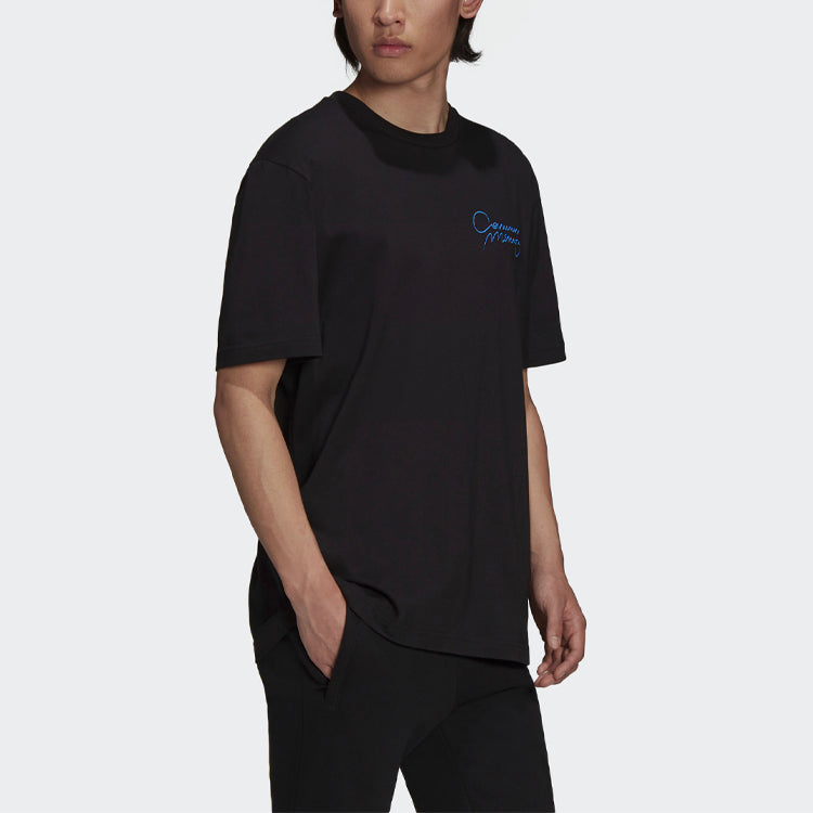 Men's adidas originals Back Alphabet Embroidered Loose Round Neck Short Sleeve Black T-Shirt H13521