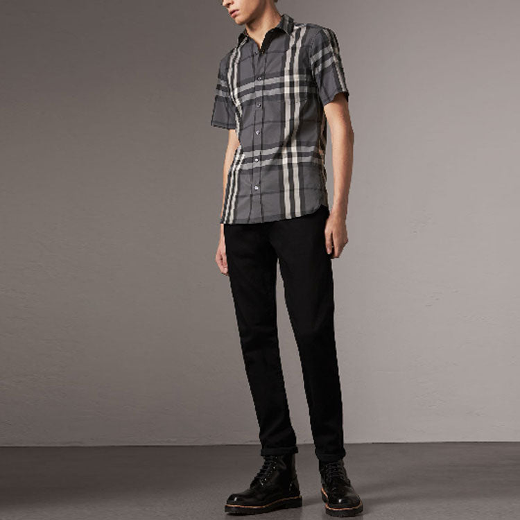 Men's Burberry Plaid Short Sleeve Shirt Gray 40039351