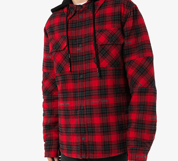 Off-White flannel hooded Plaid Shirt Jacket Red OMEA236E20FAB0012500