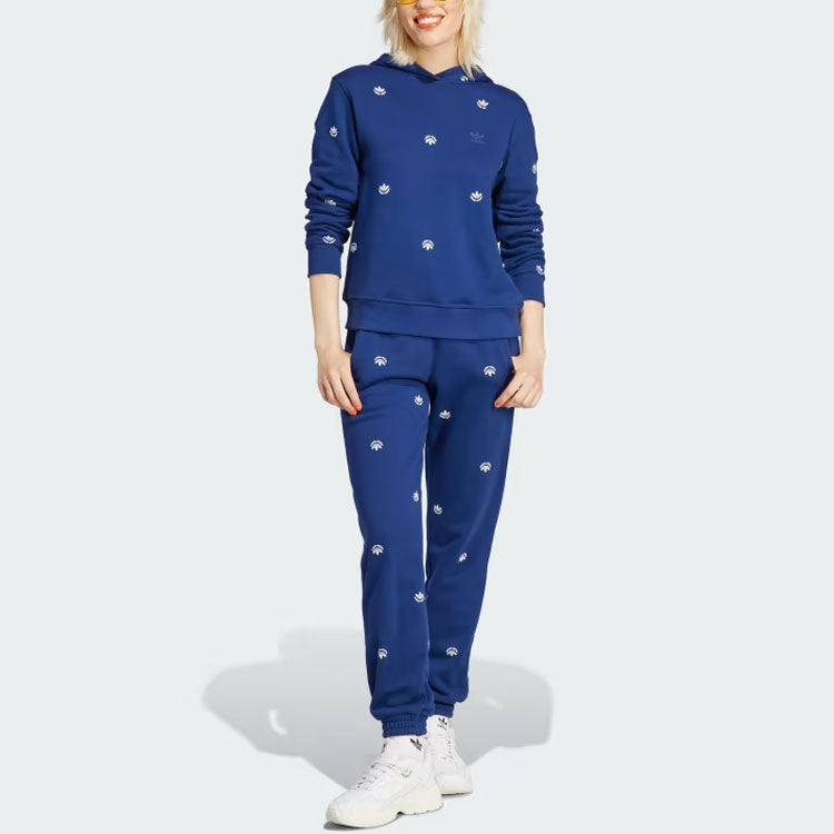 (WMNS) adidas Allover Mini Crest Logo Hoodie 'Dark Blue' IJ8298