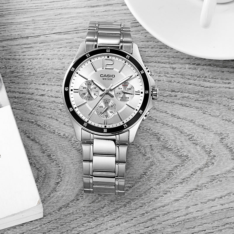 CASIO Stainless Steel Waterproof For Men White Dial Mens White Analog MTP-1374D-7AV