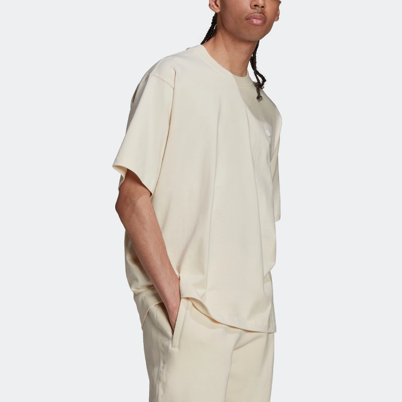 adidas originals SS22 Solid Color Embroidered Logo Sports Short Sleeve Beige HD2747