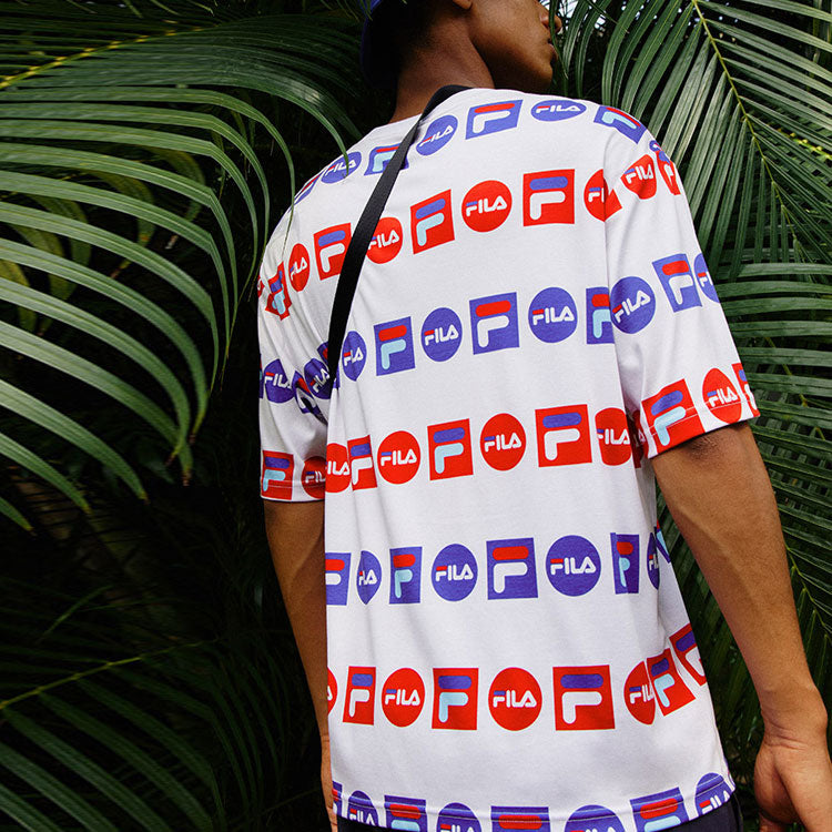 FILA Logo Full Print Sports Loose Round Neck Short Sleeve White F51M128154F-WT