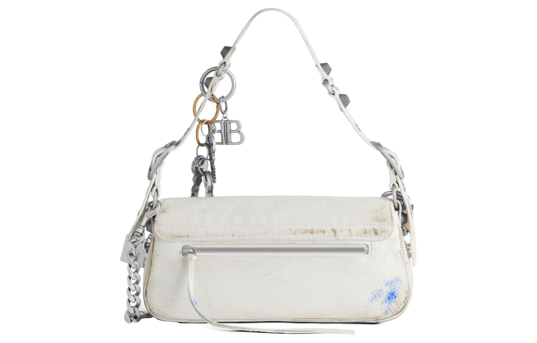 (WMNS) Balenciaga Le Cagole Small Sling Bag Used Effect With Charms 'White' 7716402AA7A9000