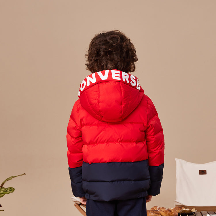 (PS) Converse Logo Badge Fleece-lined Hooded Down Jacket Asia Sizing 'Red Black' CV2242086GS-001
