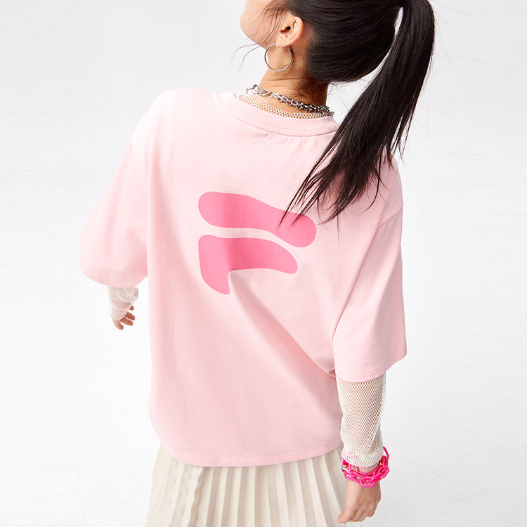 Fila FUSION Casual Sports Round Neck Short Sleeve Couple Style Pink T11U126110F-PK