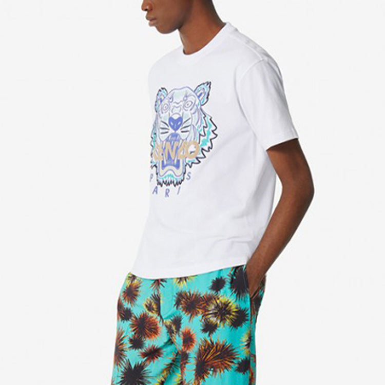 Men's KENZO Embroidered Tiger Head Casual Short Sleeve White FA55TS0904V9-01