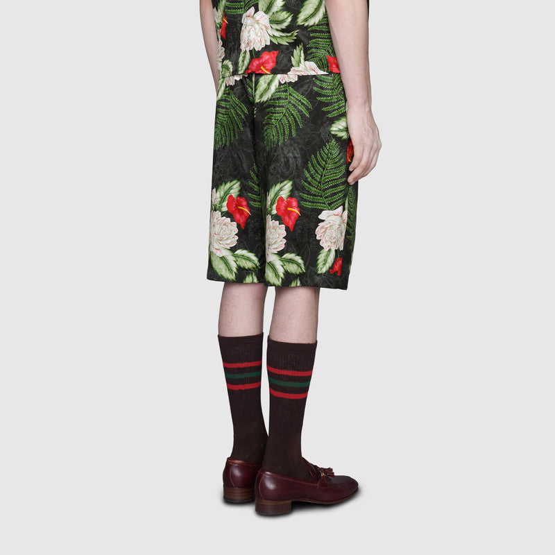 Gucci Hawaiian Printed Rayon Shorts For Men Black 619073-ZAEMQ-1030