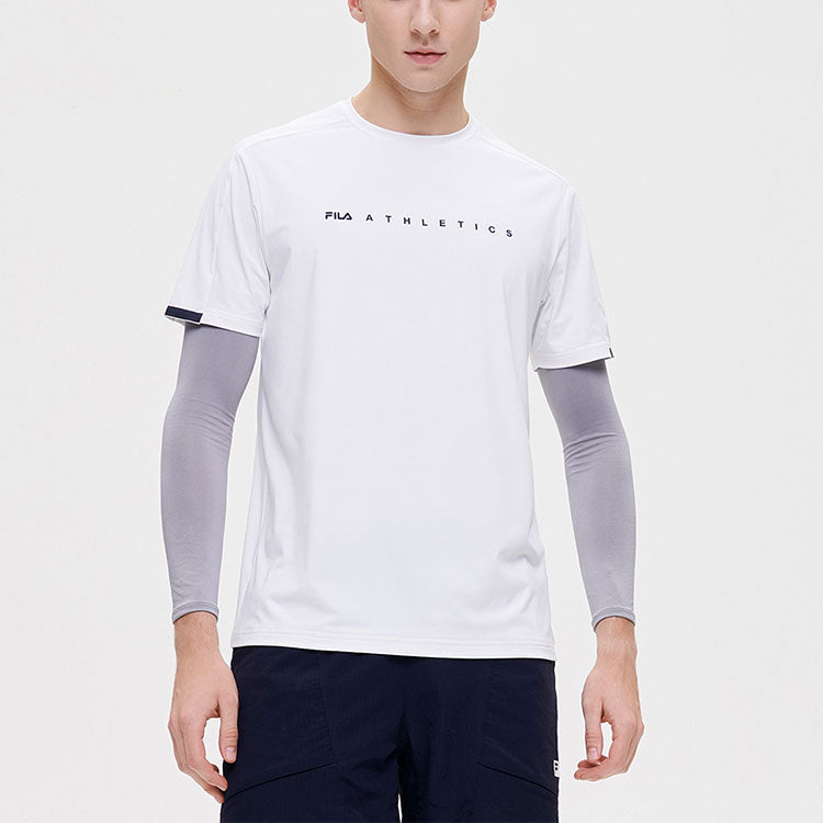 Men's FILA Athletics Round Neck Pullover Casual Sports Short Sleeve White T-Shirt A11M131101F-WT