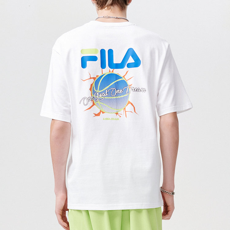 Men's FILA FUSION Basketball Printing Loose Sports Short Sleeve White T11M125107F-WT