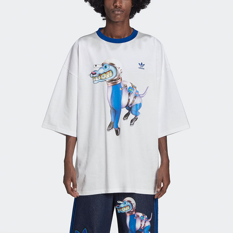 Men's adidas originals x Kerwin Frost Crossover Cartoon Printing Round Neck Loose Three-Quarter Sleeve T-Shirt White H56473
