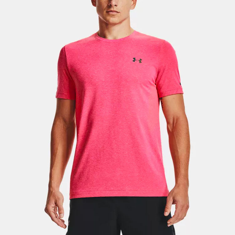 Men's Under Armour Rush Seamless Training Sports Round Neck Short Sleeve Pink Red 1361130-683