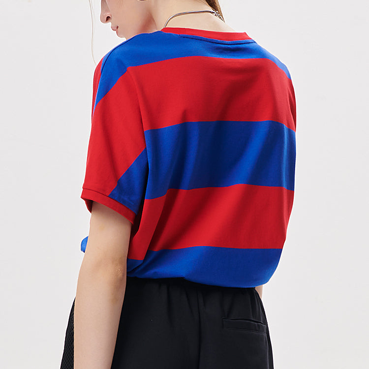 FILA FUSION Contrasting Colors Stripe Loose Round Neck Short Sleeve Blue T11W135106F-BU