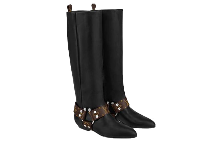 (WMNS) LOUIS VUITTON Rhapsody High Boots 'Black with Brown Belt' 1A5STD