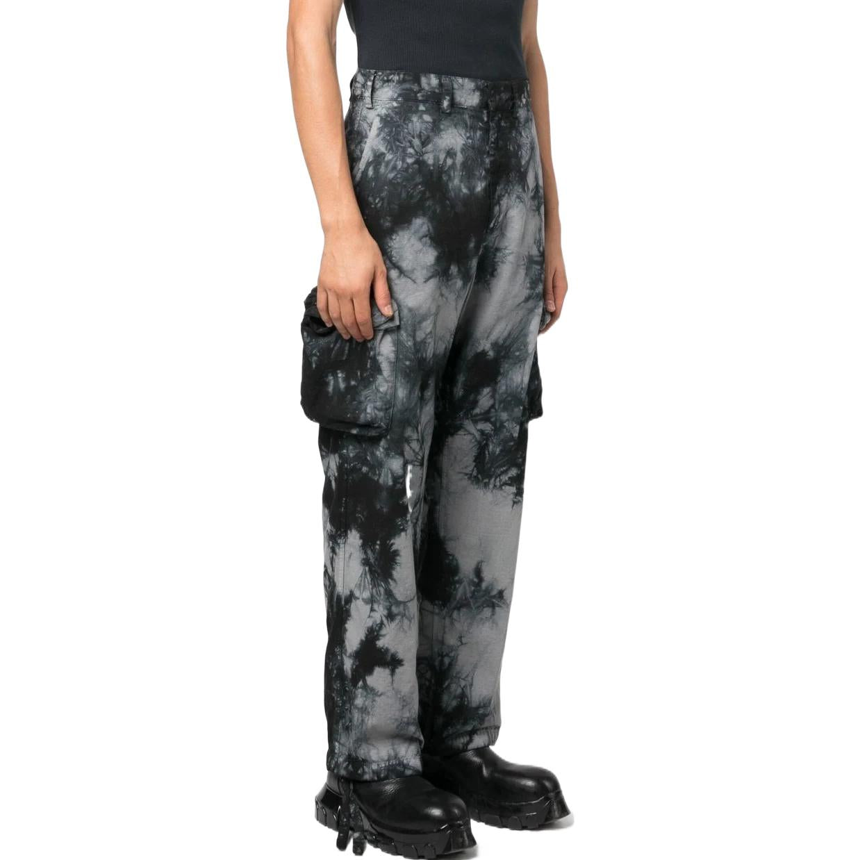 Men's Off-White FW22 Tie Dye Pattern Printing 3D Pocket Cargo Casual Pants/Trousers Black OMCF032F22FAB0010701