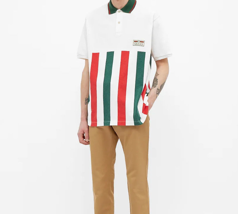 Gucci Striped Webbing Oversized Polo Shirt For Men White 623242-XJCGQ-9060