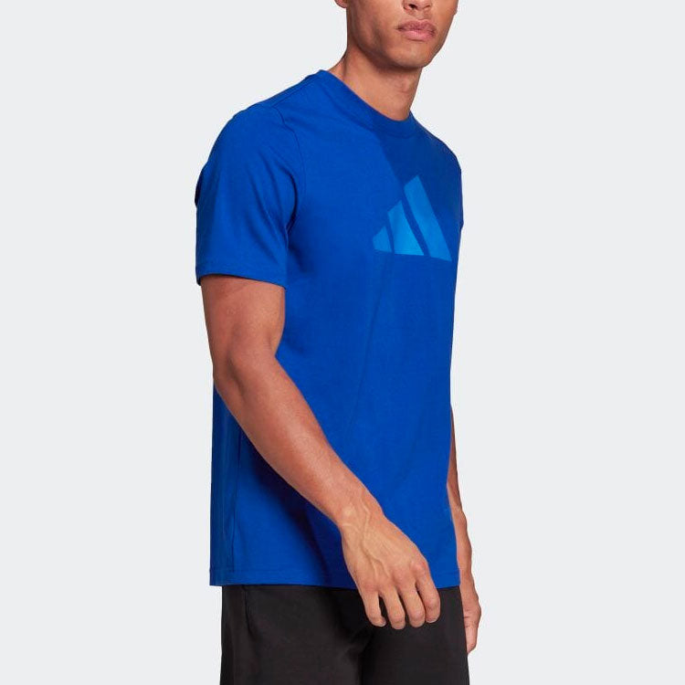 Men's adidas Large Logo Printing Round Neck Pullover Short Sleeve Blue T-Shirt HE2223