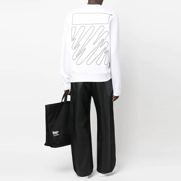 Men's Off-White FW22 Logo Printing Round Neck Long Sleeves Pullover Loose Fit White OMBA057F22FLE0110110