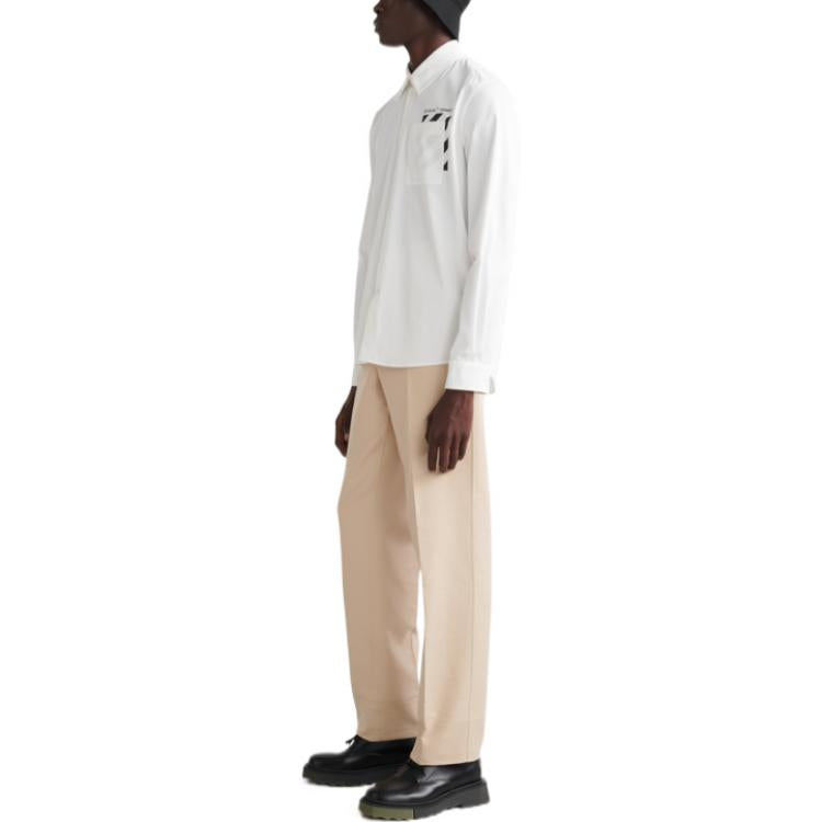 Men's Off-White FW22 Pocket Diagonal Stripes Printing Long Sleeves White Shirt OMGA220C99FAB0010110
