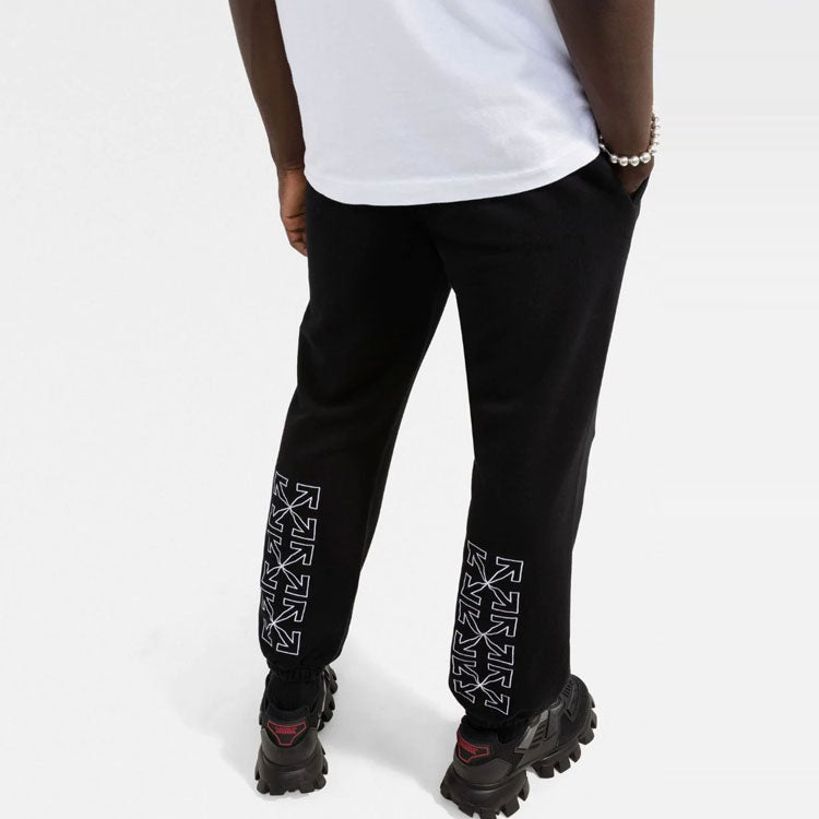 Men's Off-White Logo Solid Color Bundle Feet Sports Pants/Trousers/Joggers Black OMCH030F21FLE001