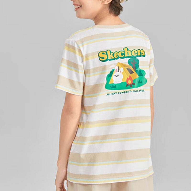 (GS) Skechers Stripe Graphic T-Shirt 'White Green Beige' L223K047-036U