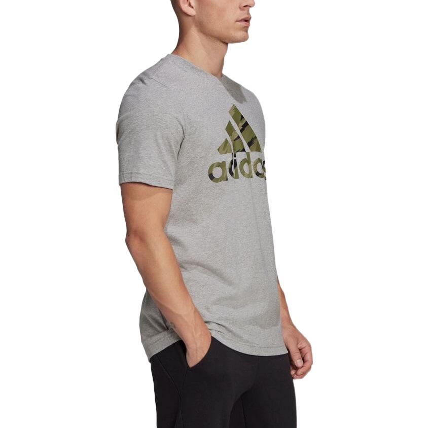 Men's adidas Logo Printing Round Neck Pullover Short Sleeve Japanese Version Gray T-Shirt HE4376