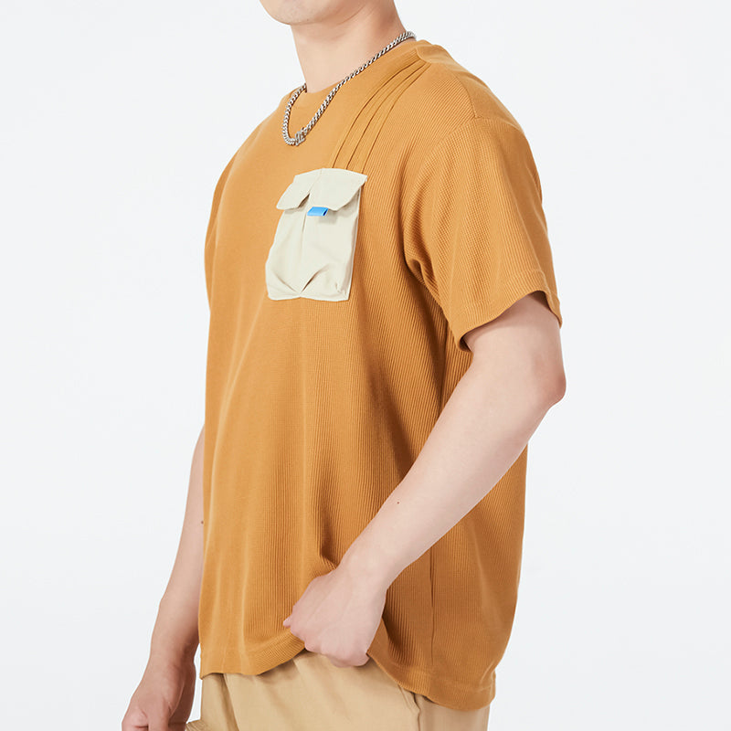 Men's adidas neo Contrasting Colors Pocket Athleisure Casual Sports Round Neck Short Sleeve Wheat T-Shirt HN4706