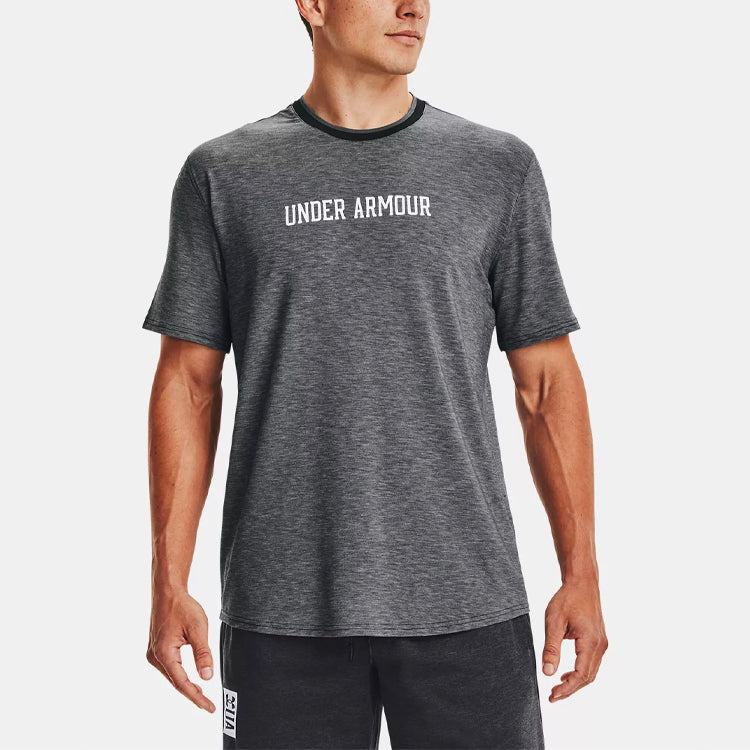 Men's Under Armour Recover Contrasting Colors Logo Sports Round Neck Short Sleeve Gray 1361756-002