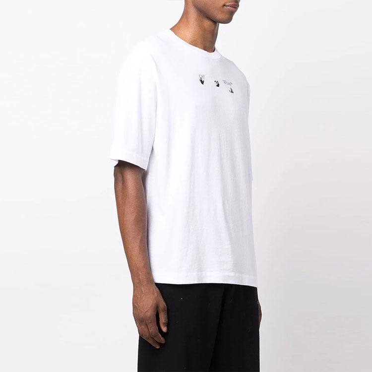 Men's Off-White FW21 Logo Round Neck Cotton Short Sleeve Loose Fit White T-Shirt OMAA119F21JER0110110