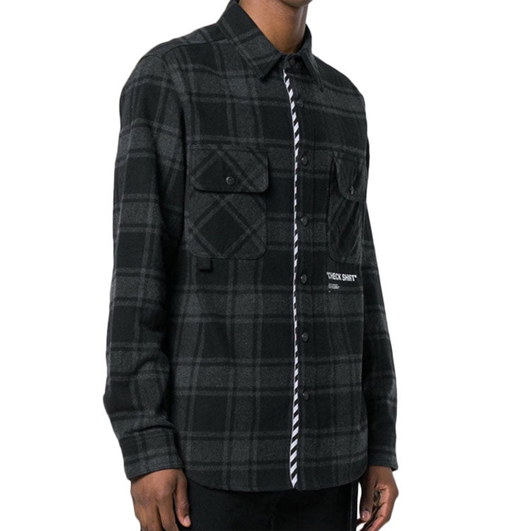 Off-White flannel Basic Loose Plaid Shirt Black Gray OMGA060E18A270101001