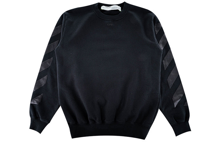 (WMNS) Off-White Casual Fleece Lined Logo Arrow Cotton Pullover Round Neck Black Hoodie OWBA046E19F300961010