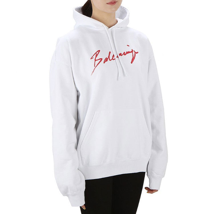 (WMNS) Balenciaga SS21 Classic Logo hooded Long Sleeves Hoodie White 583222TFV649783
