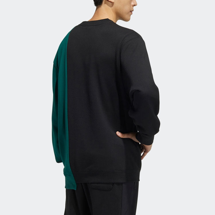 Men's adidas originals Mr Crew Logo Printing Colorblock Irregular Round Neck Pullover Black HC0379