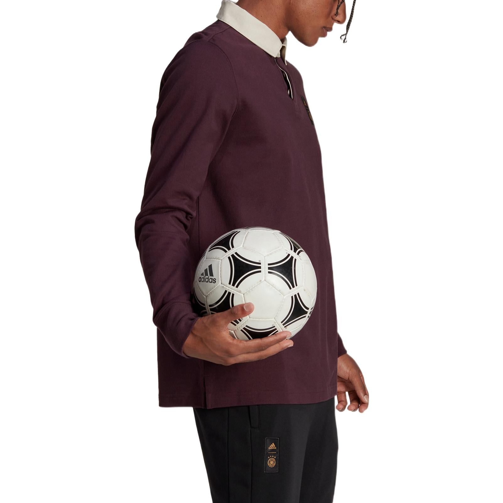 Men's adidas Solid Color Brand Logo Casual Long Sleeves Dark Sauce Purple Polo Shirt HC1274