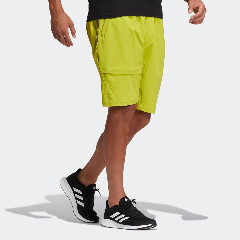 Men's adidas Solid Color Belt Straight Casual Sports Shorts Yellow HE9933