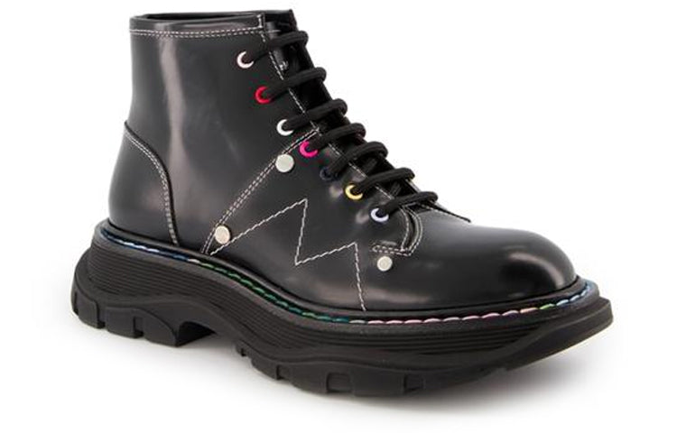 (WMNS) Alexander McQueen Tread Lace Up Boots 'Black Multicolor' 595469WHZ8S1032