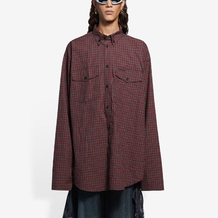 Balenciaga SS21 Oversize Plaid Long-Sleeved Shirt Brown 658806TKM366100