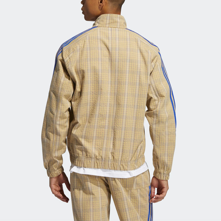 adidas originals Mw Tt Casual Stand Collar Plaid Athletics Sports Jacket Beige GN3795