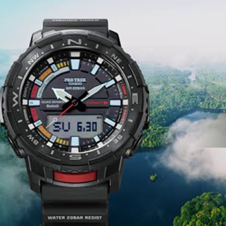 CASIO Sports Quartz Waterproof Shockproof Solar Powered Mens Black Analog/Digital Combo PRT-B70-1PRD