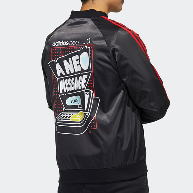 adidas neo M Vlday Jkt Logo Printing Sports Jacket Black FU0219