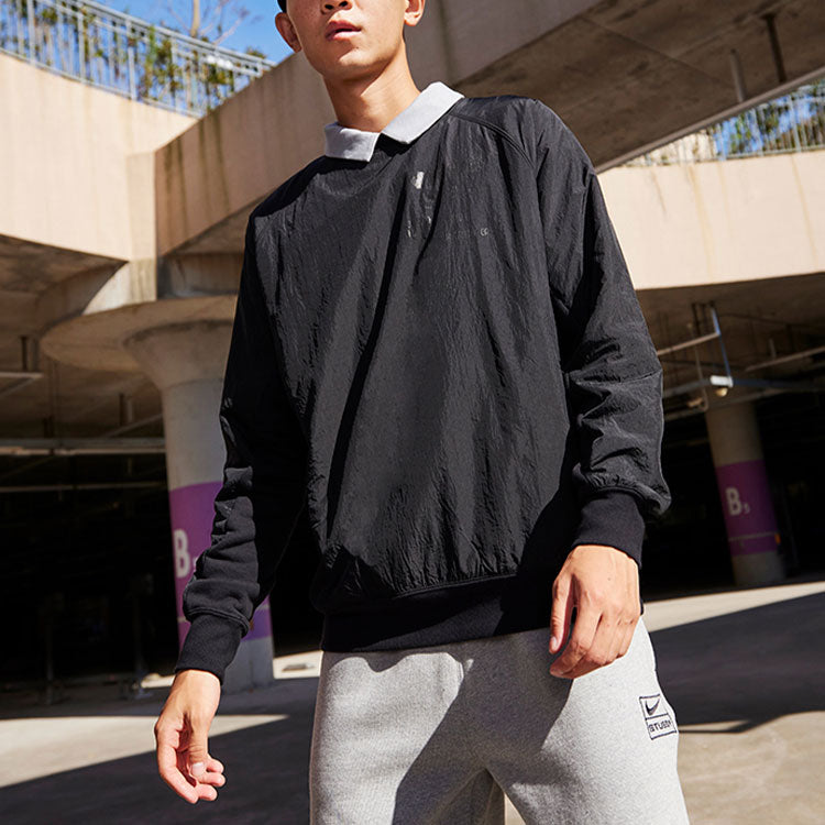 Men's Nike Solid Color French Terry Breathable Round Neck Pullover Long Sleeves Black DD5938-010