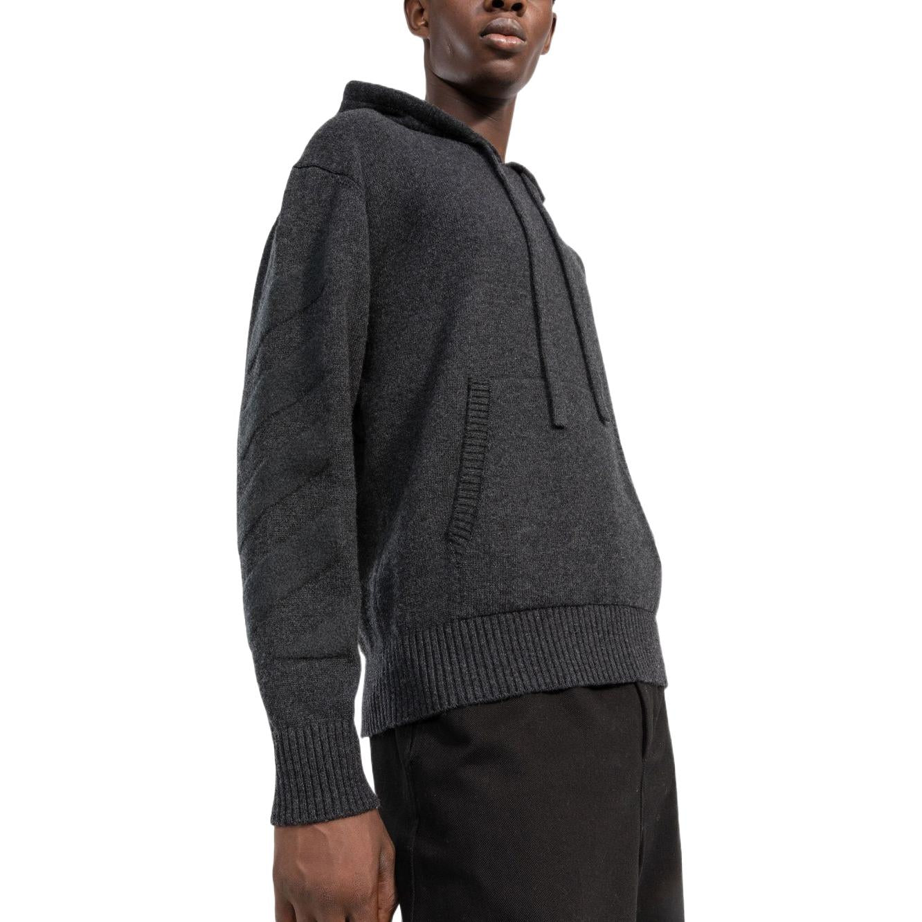 Men's Off-White SS22 Solid Color Back logo Printing Hooded Long Sleeves Gray OMHA097C99KNI0011111
