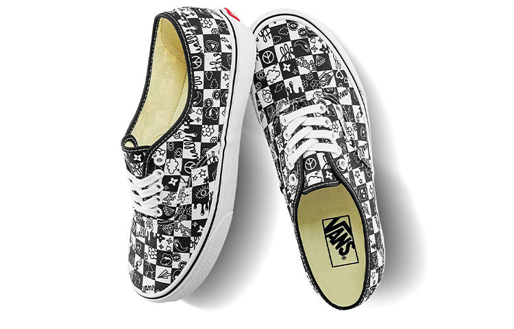 Vans Authentic Retro Casual Skate Shoes Unisex Black White Grid Printing  VN0A5KS96U6
