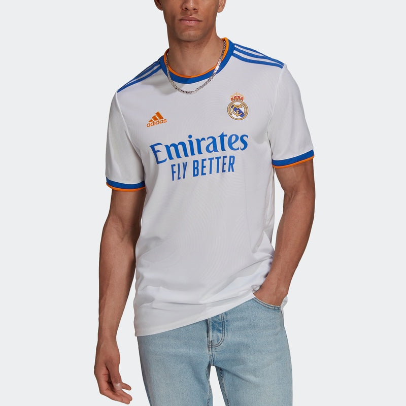 adidas real Madrid 21-22 Season SW Fan Edition Home Alphabet Logo Stripe Sports Short Sleeve Soccer/Football Jersey White GQ1359