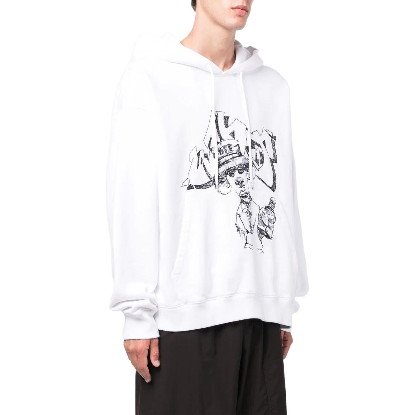 Men's Off-White SS22 Graffiti Printing Drawstring Loose Fit White OMBB085F22FLE0130110
