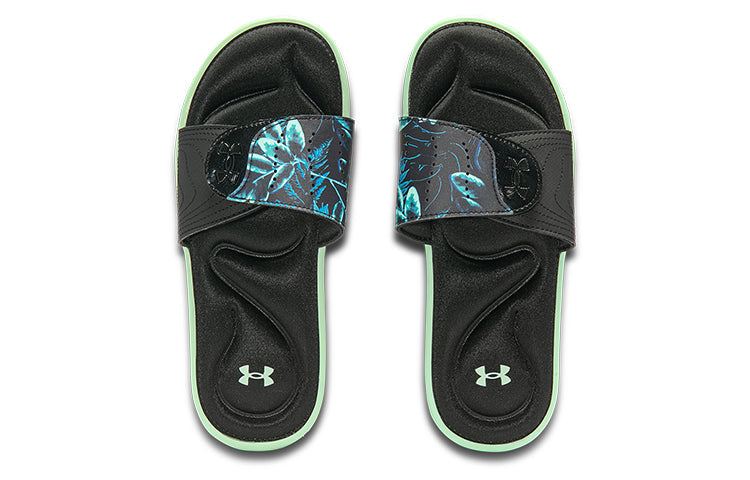 (WMNS) Under Armour Ignite 4 Graphic Strap Slide 'Black Aqua Foam' 3024453-001